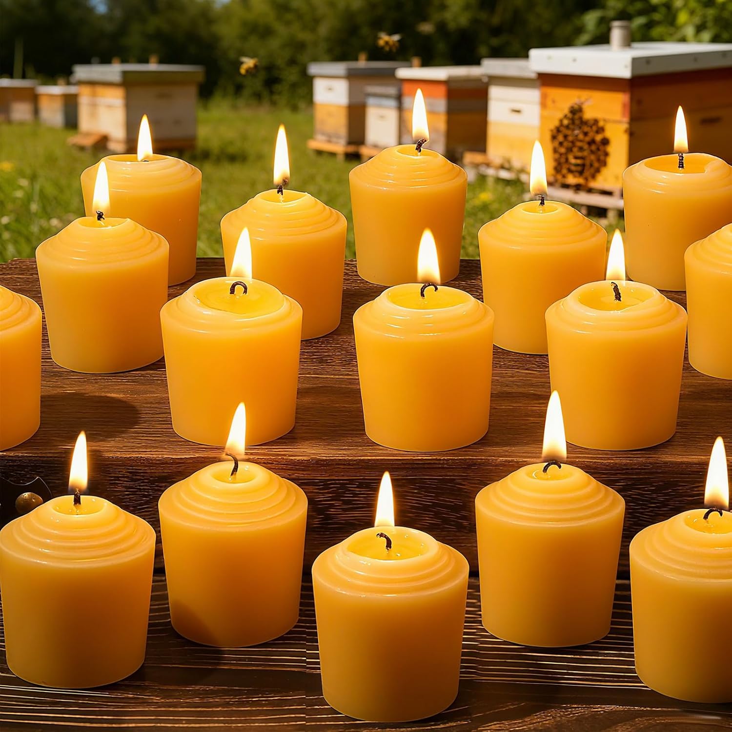 24pcs Beeswax Candles, 1.77 x 1.89 Inches 100% Pure Natural Beeswax Votive Candles Bees Wax Small Pillar Candles for Meditation Yoga Home Room Decor Party Wedding Spa 1.77x1.89in 24
