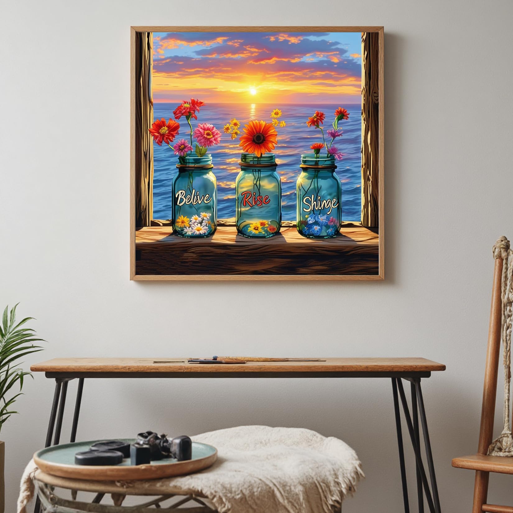 Kit Point De Croix 36x36 Cm 11CT Pré-imprimé – Citations & Mer – Complet Adulte Débutant Avec Fils