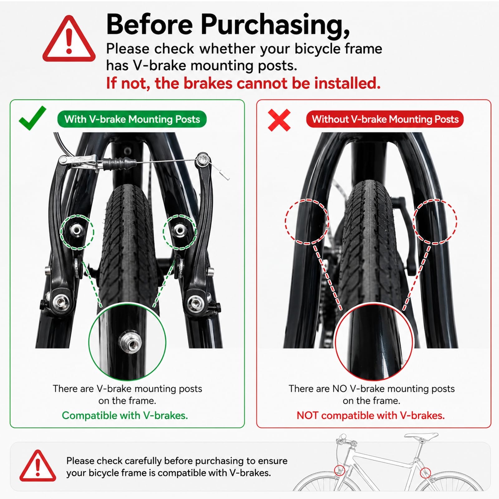 Kit Freni Bici V-Brake Completo con Leve Freno, Cavi Freno Anteriore 75 cm e Posteriore 175 cm, Pattini Freno e Accessori, Set Universale per MTB e Bici da Strada