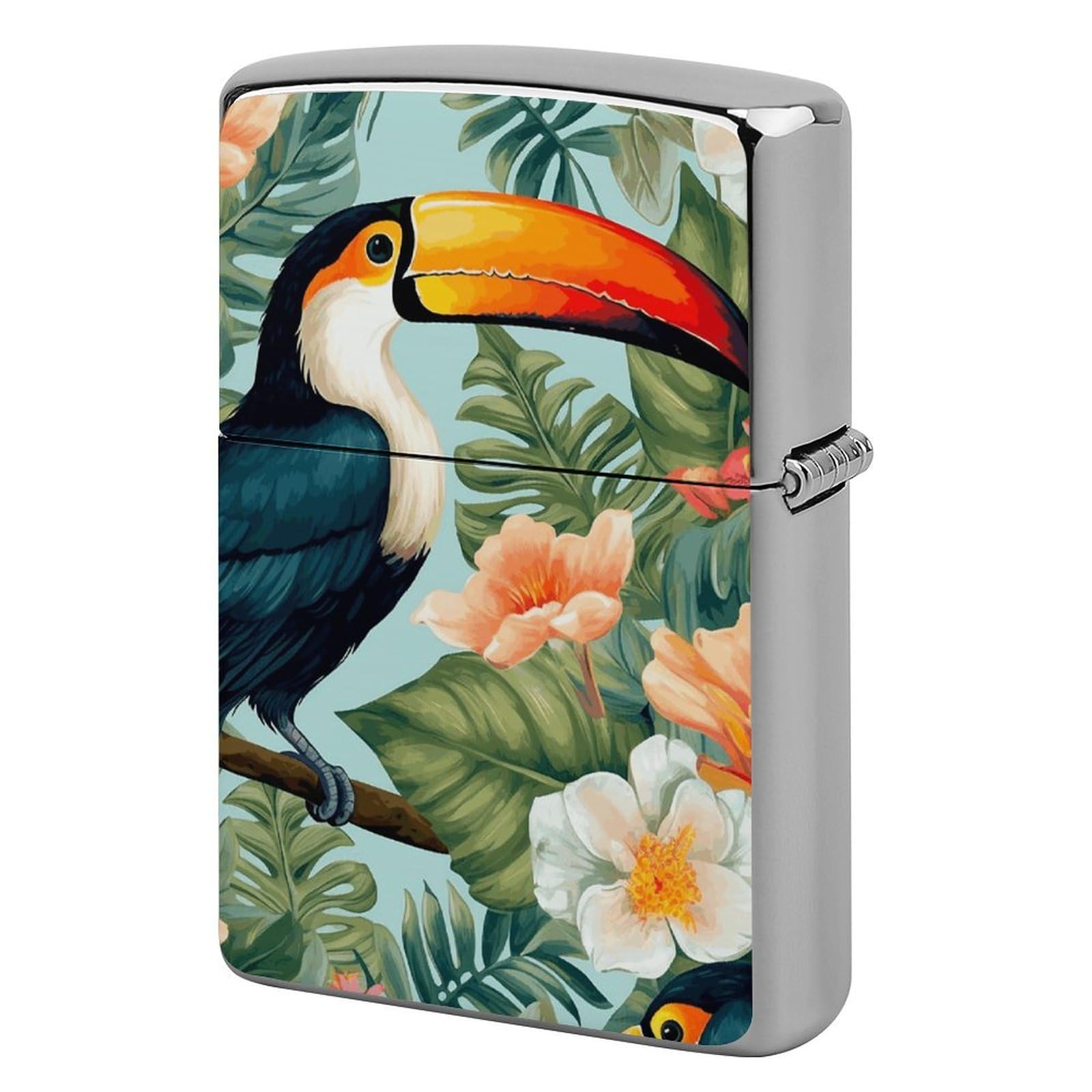 Tropical Flower Bird Lighter Case Vintage Metal Lighter Cover Reusable Lighter Protective Sleeve Unique Design Personalized Lighter Sleeve Holder Against Dust and Scratches