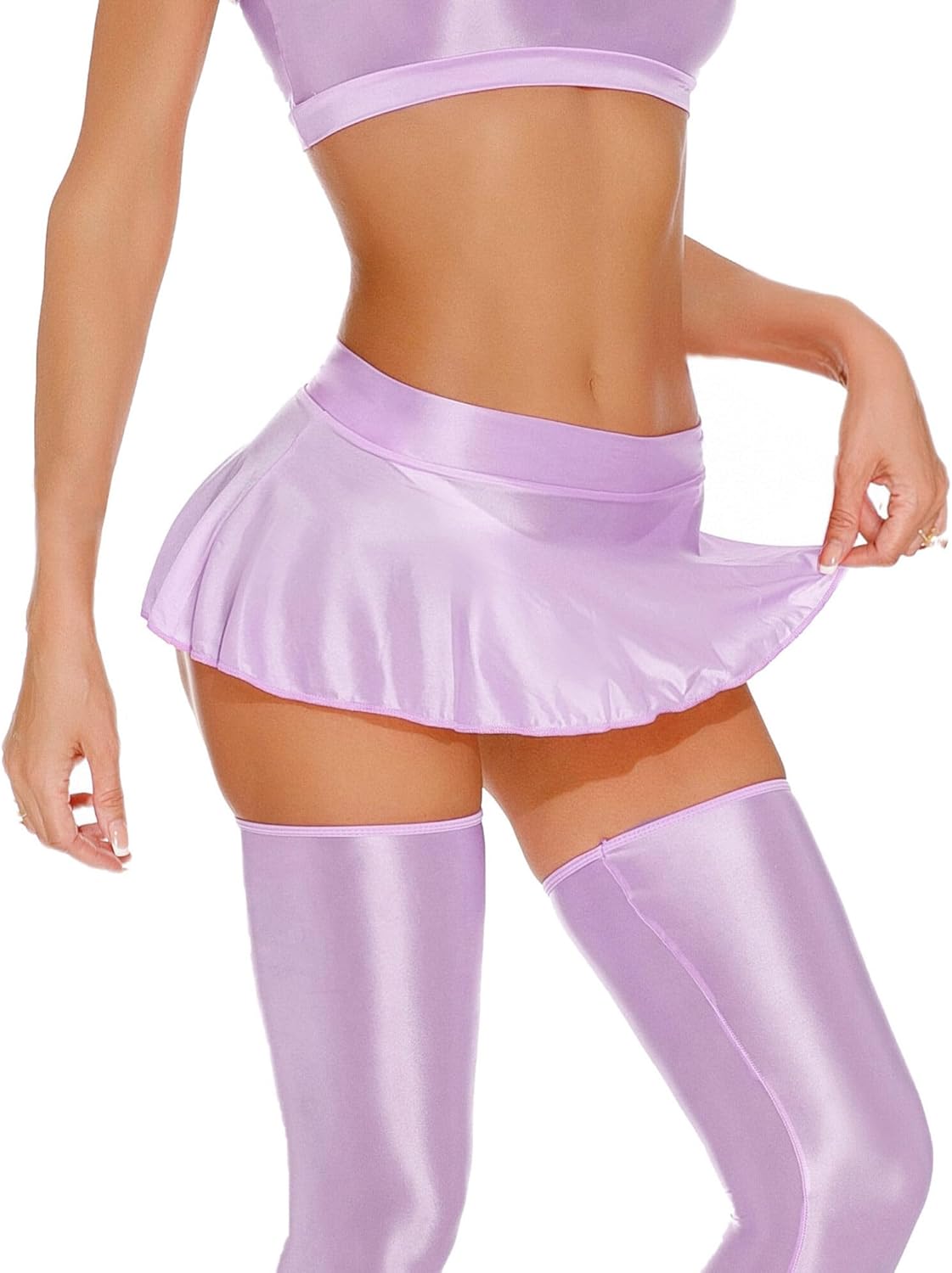 FEOYA Women Shiny Mini Skirt Sheer See Through Pleated Skirt Oil Glossy Skirt for Club Party Cosplay - Image 4