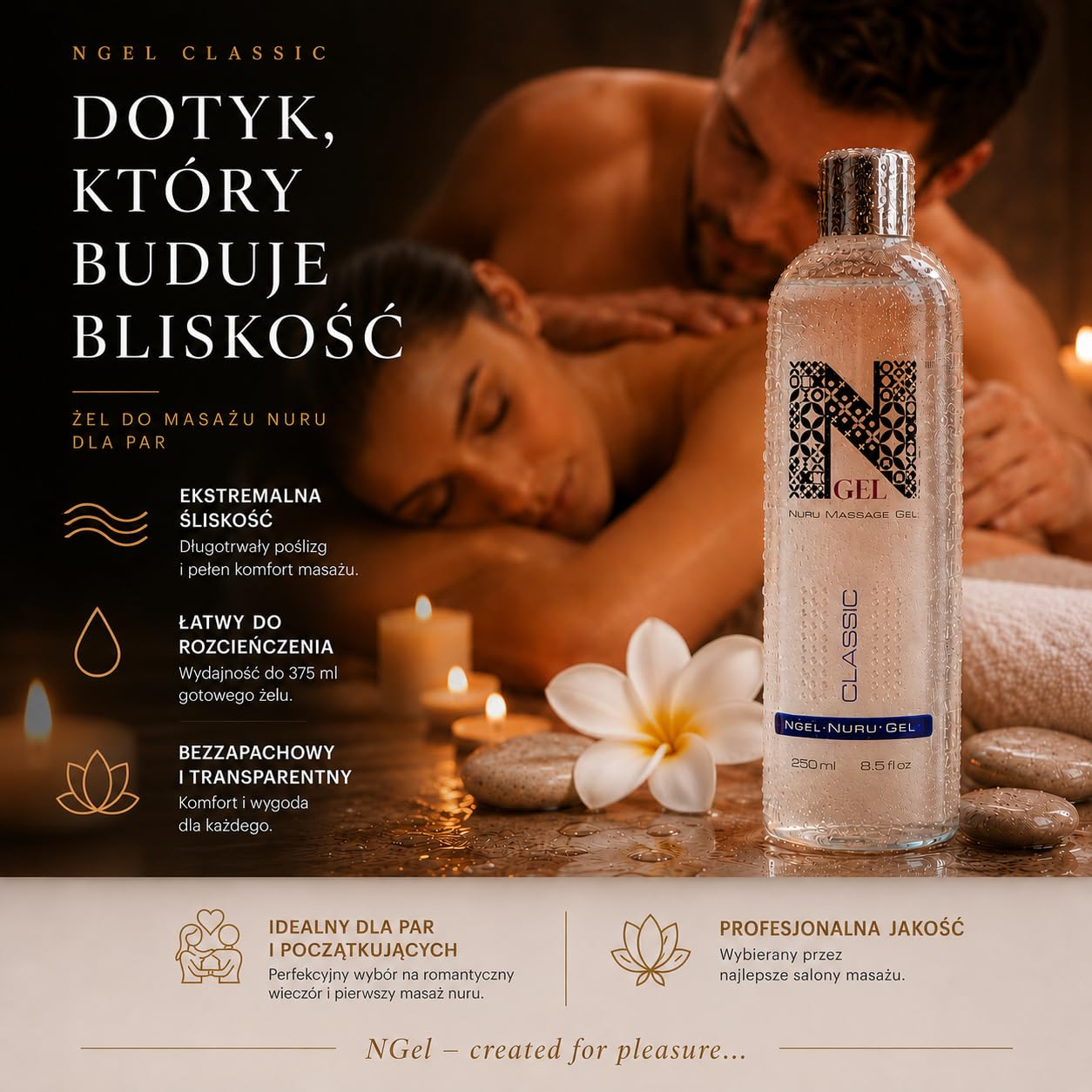 Gel de massage Nuru Classic 250 ml – gel massage Body to Body – gel de massage à base d’eau – concentré donne 375 ml – fabriqué dans l’UE