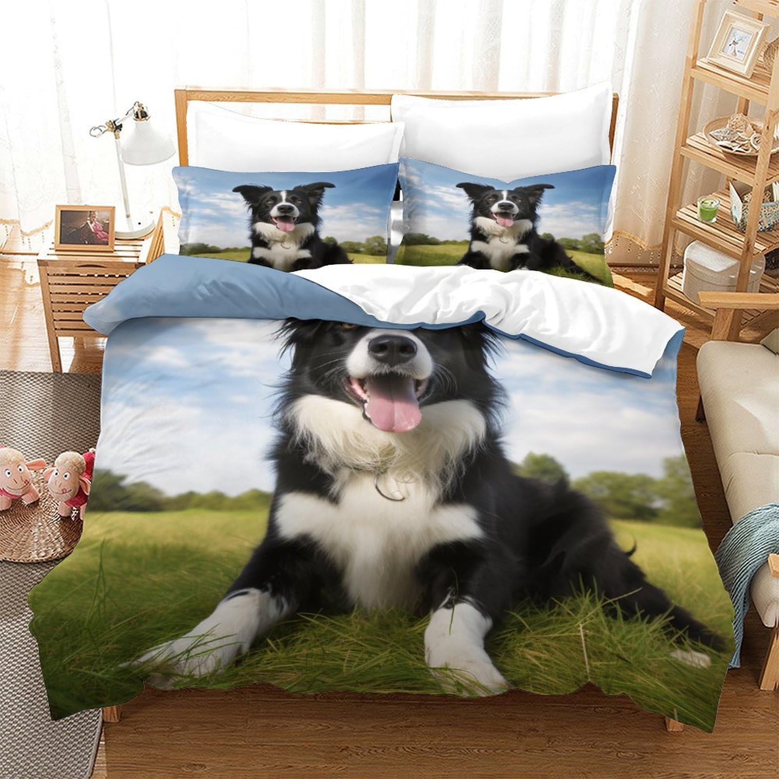 Parure de lit 140x200 cm avec motif Husky sibérien idéal pour la chambre d'un passionné d'animaux
