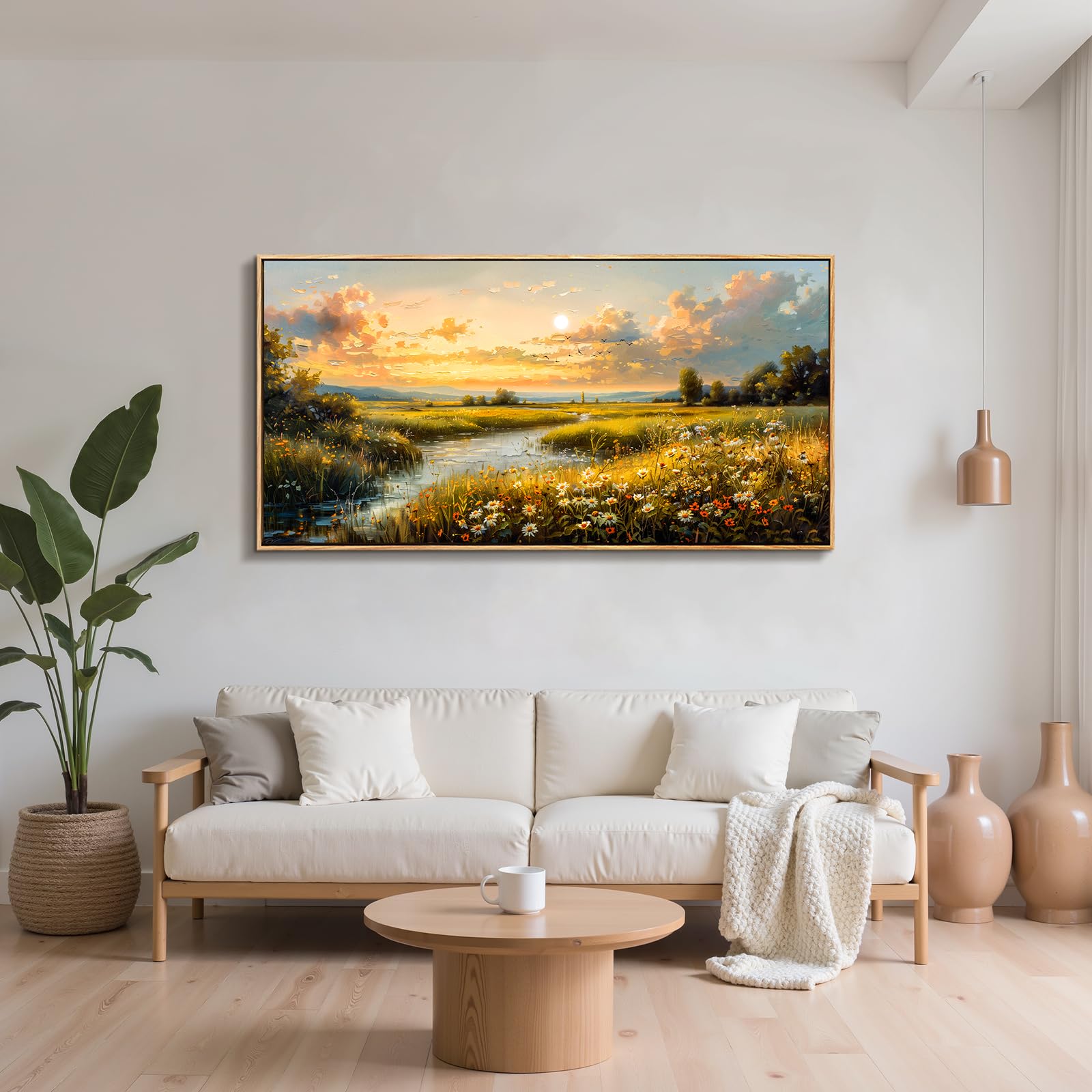 JHHUAMO Modern Tableau Decoration Murale Salon Paysage Cadre 73x146 cm