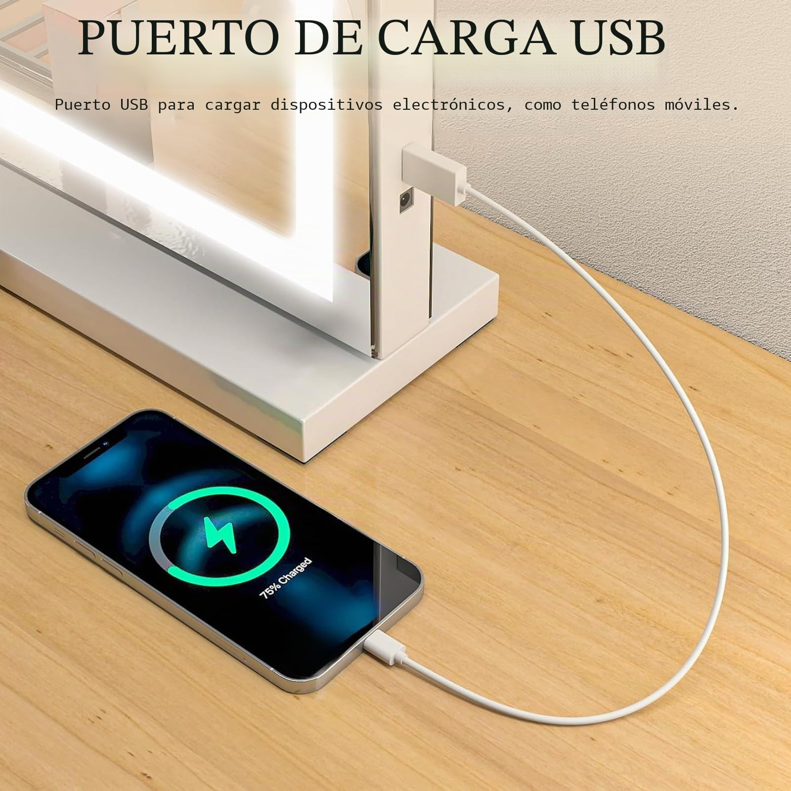 Espejo de Maquillaje con iluminación, Espejo de Hollywood con luz LED, Regulable, Espejo cosmético, 3 Modos, 50 x 40 cm, Espejo de Mesa con USB 10 aumentos, para Dormitorio y tocador
