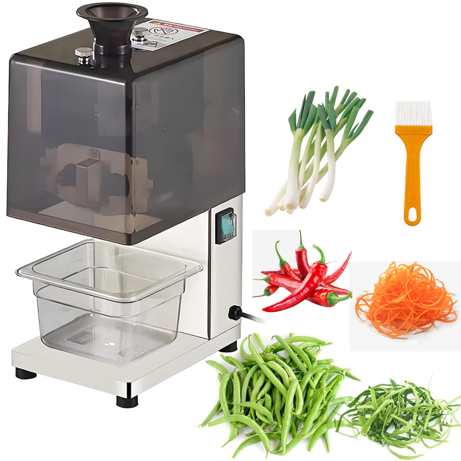 HCZKIUJY Commercial Electric Garlic & Onion Shredder, 200W Vegetable Slicer with 4 Blade Sizes, 50kg/h Scallion Cutter for Peppers, Celery, Leeks & Sprouts (1.8mm)