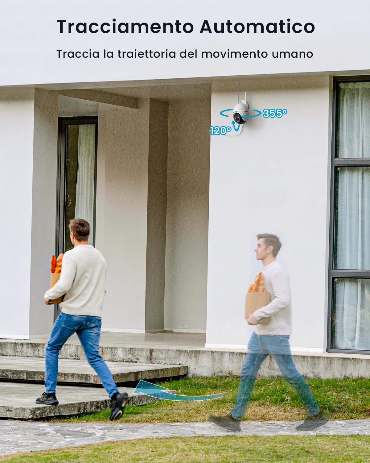 ieGeek 2K Telecamera Wi-Fi Esterno 360° PTZ Videocamera Sorveglianza WiFi con 3MP Visione Notturna a Colori 15m,Rilevamento Umano PIR e Allarme Sonoro e Luminoso