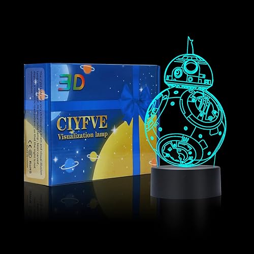 Miniatura 2 de Bb-8 - Lámpara de noche 3D con control táctil, 7 colores de luz nocturna con degradado automático, base acrílica y ABS, luz nocturna de ilusión
