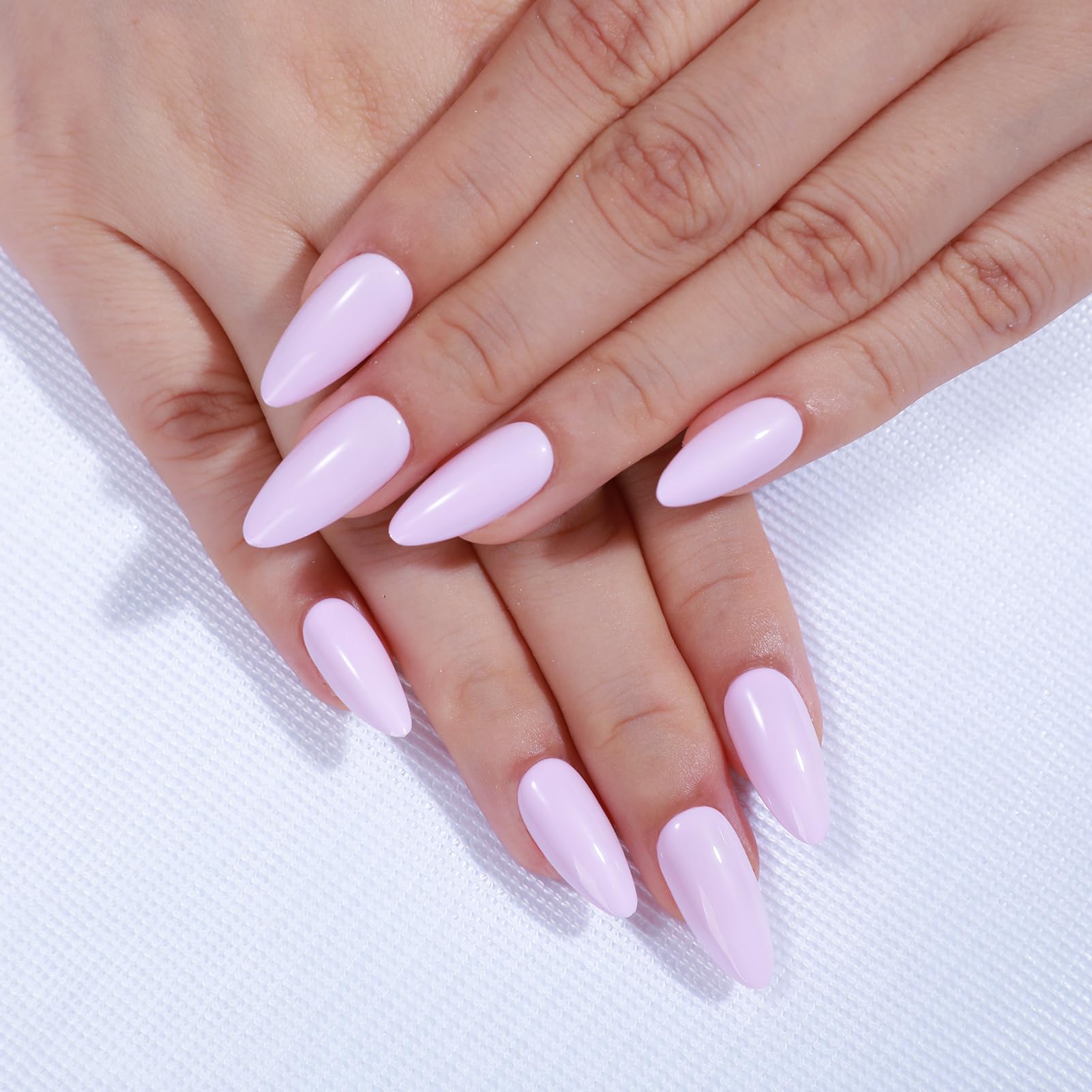 Rnker Press On Nails - Transparent Color, Almond Pink Top gel Nails with Bright Finish, 15 Sizes - 30 Nail Kit with Glue