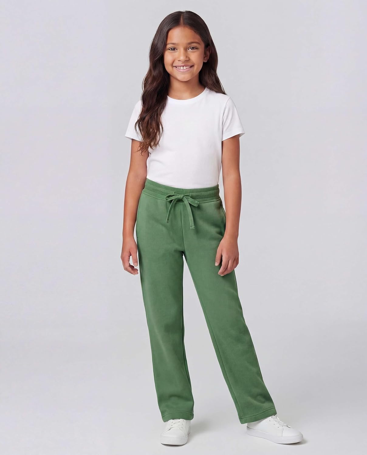 Real Essentials 3 Pack: Girls' Fleece Open Bottom Soft Athletic Performance Casual Sweatpants(Ages 7-16)