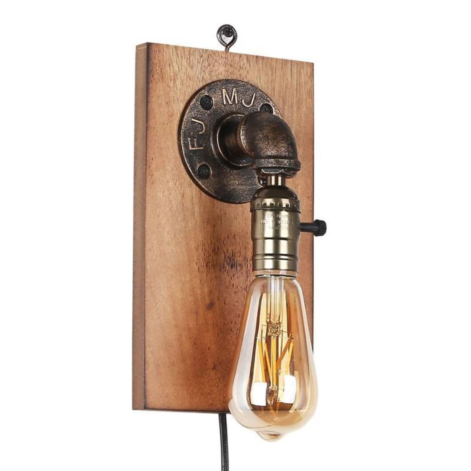 B·LED BARCELONA LED Vintage wandlamp, retro lamp van staal en hout, E27 LM135-N_FBM-aansluiting, zwart [lamp is niet inbegrepen