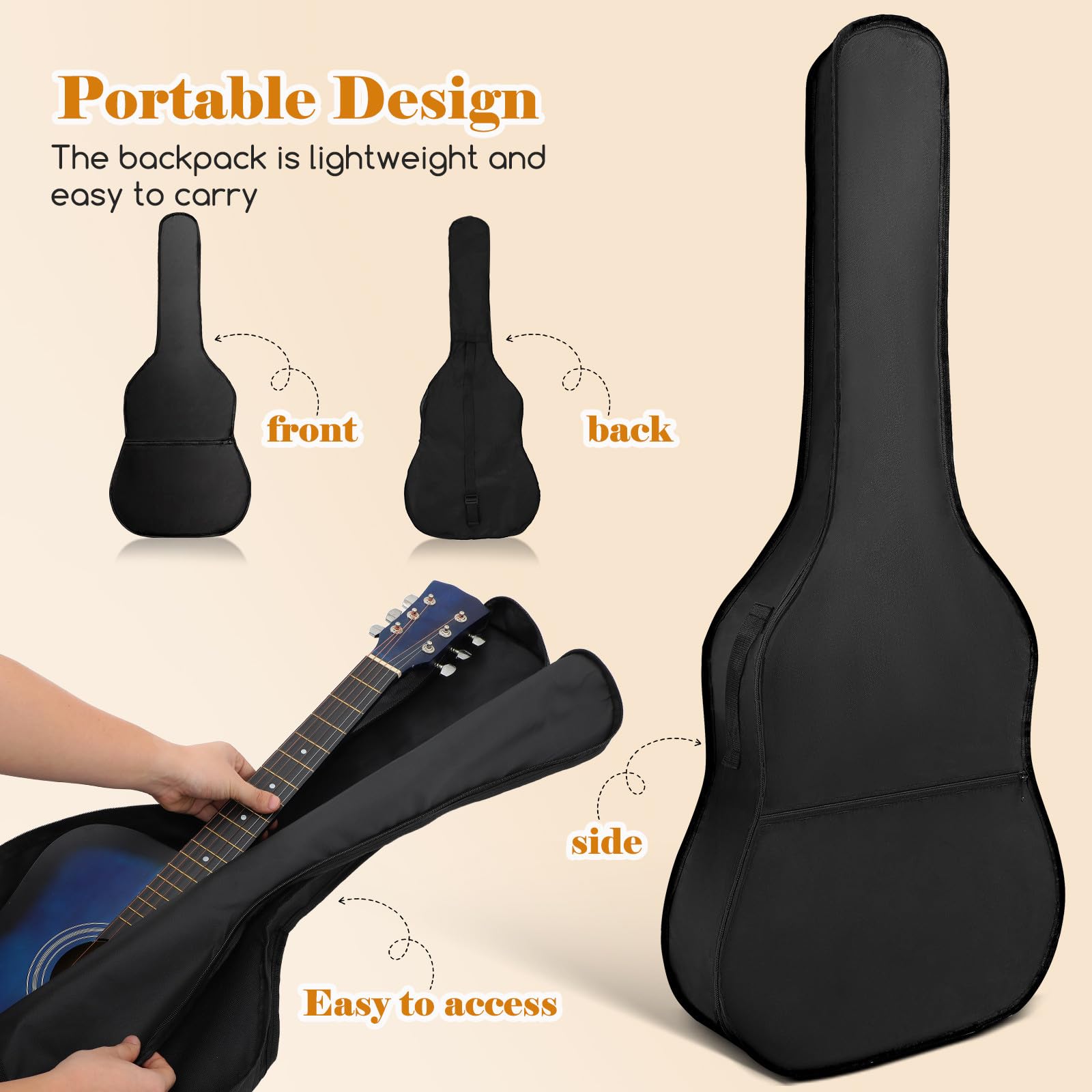 BESPORTBLE Estuche de Guitarra de 40/41 Pulgadas de Tela Oxford 420d, Bolsa Portátil para Guitarra Acústica y Clásica Correa Ajustable, Funda de Viaje Resistente para Instrumentos Musicales