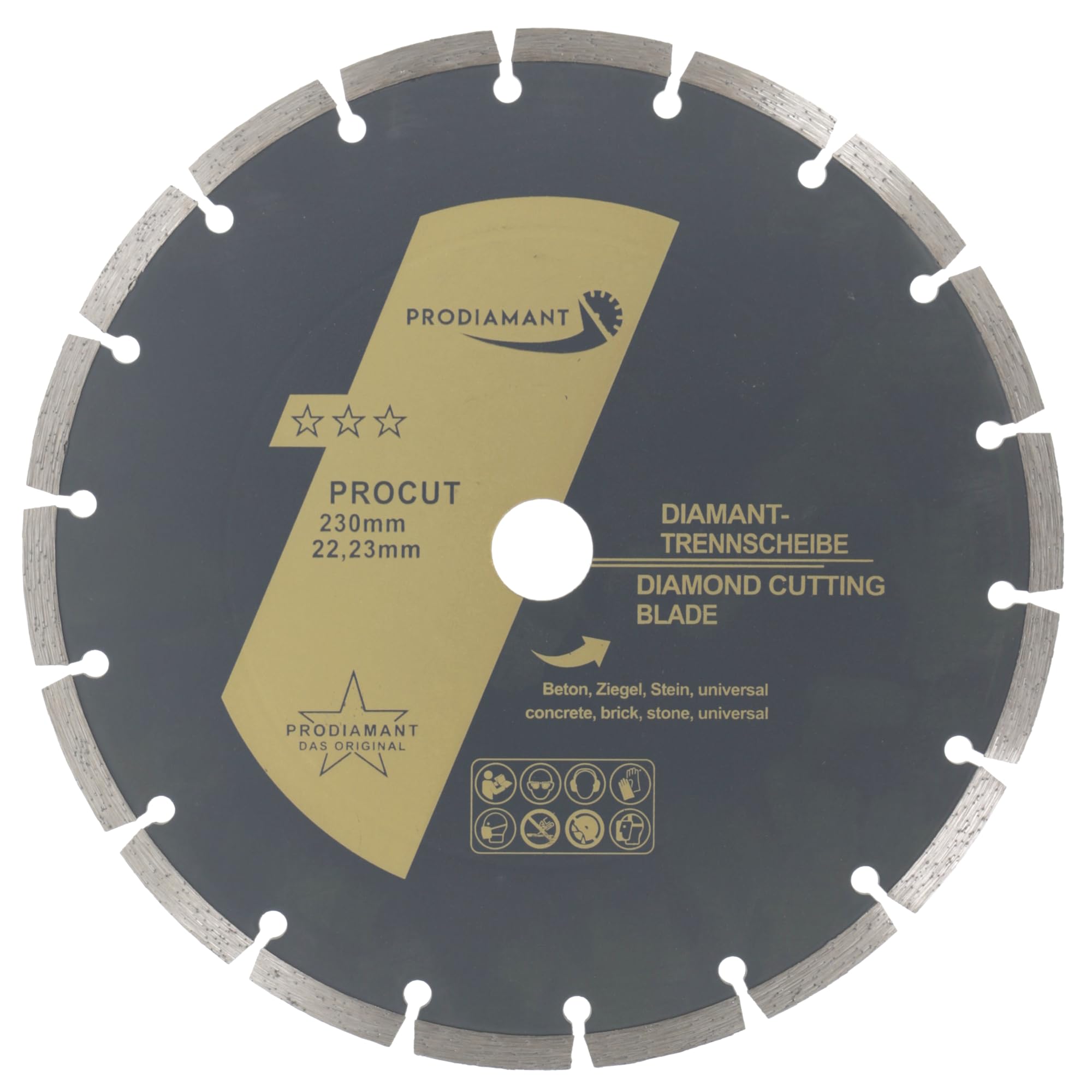 PRODIAMANT Diamond Cutting Disc 230mm 9inch x 22,23 M14 Concrete, Stone, Brick, Universal Saw Blade for Dry and Wet Cutting, Gold