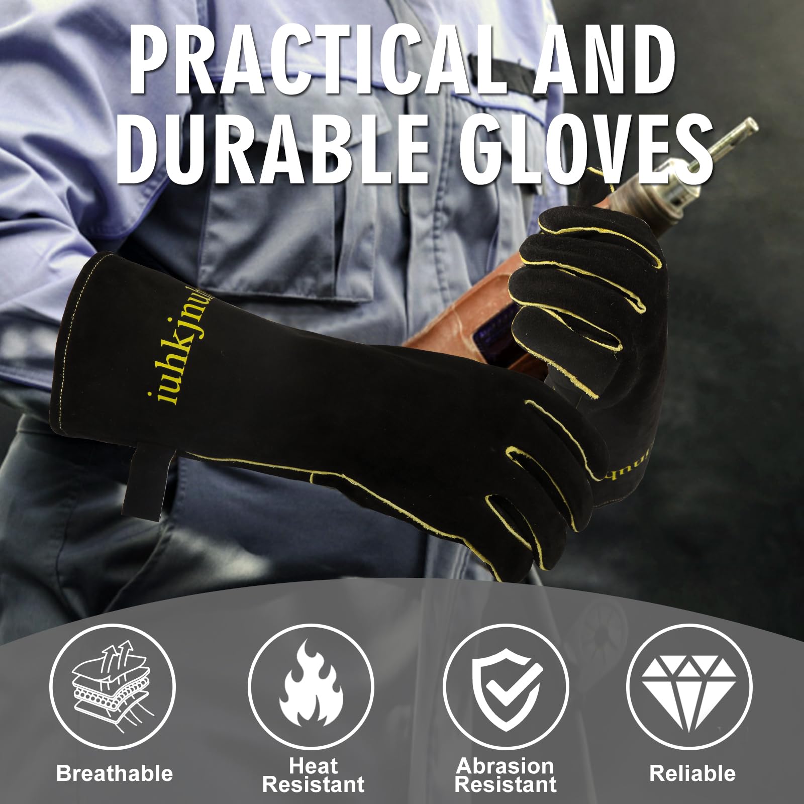 iuhkjnuh Fireplace Gloves Fire Heat Resistant: Fireproof Leather for Fireplace Fire Pit Wood Stove Campfire Furnace (L)