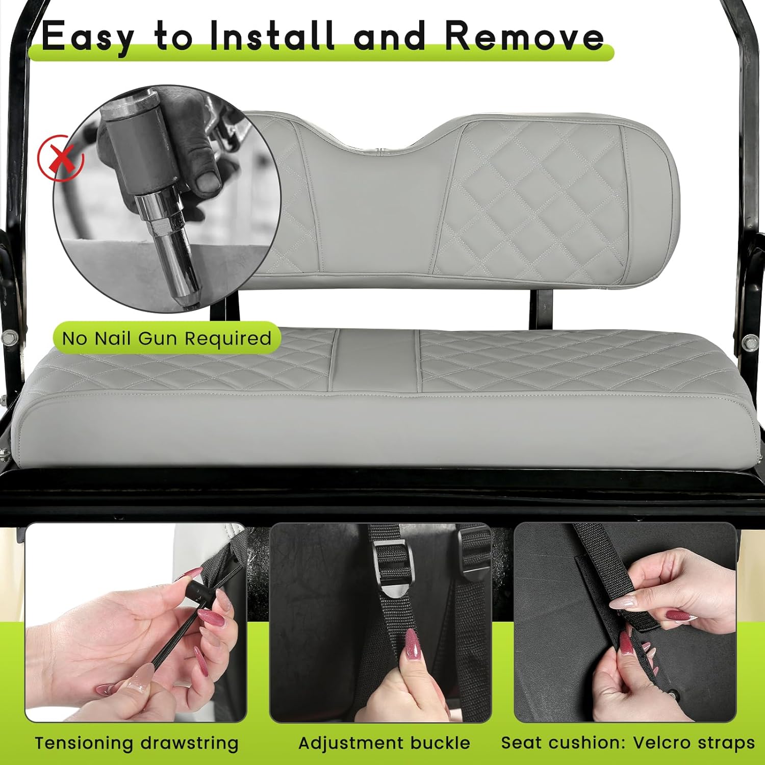 Universal Golf Cart Rear Seat Covers Vinyl Leather Back Seat Cover for Club Car EZGO Yamaha Aftermarket Ordinary Cushions No Nails Required Easy to Install & Clean Seat Cover Gray