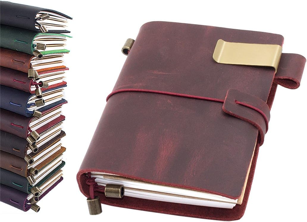 Leather Journal, Handmade Vintage Refillable Travel Diary Writing Notebook Gift for Men & Women 5.3"x4" Red