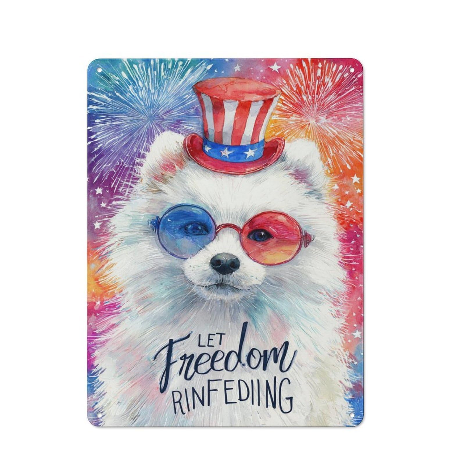 Junmoney Independence Day Pup Celebration Modern Retro Metal Wall Decor 40X30cm, Metal Wall Sign For Loft, Studio, Office Or Creative Room