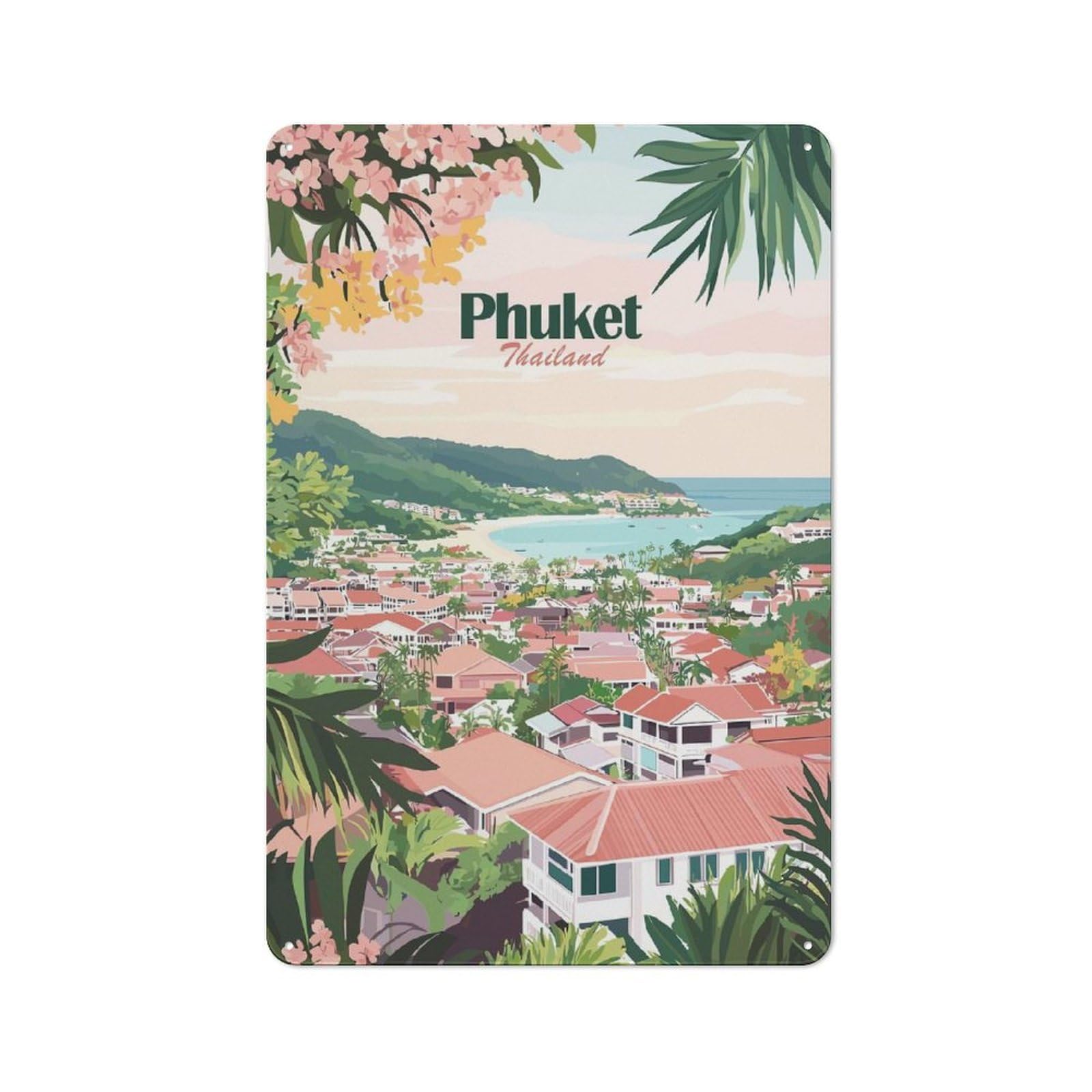 Phuket Thailand Landscape Urban Metal Wall Decor 30x20cm, Industrial Metal Sign for Flat, Bar, Studio Or Gallery Wall