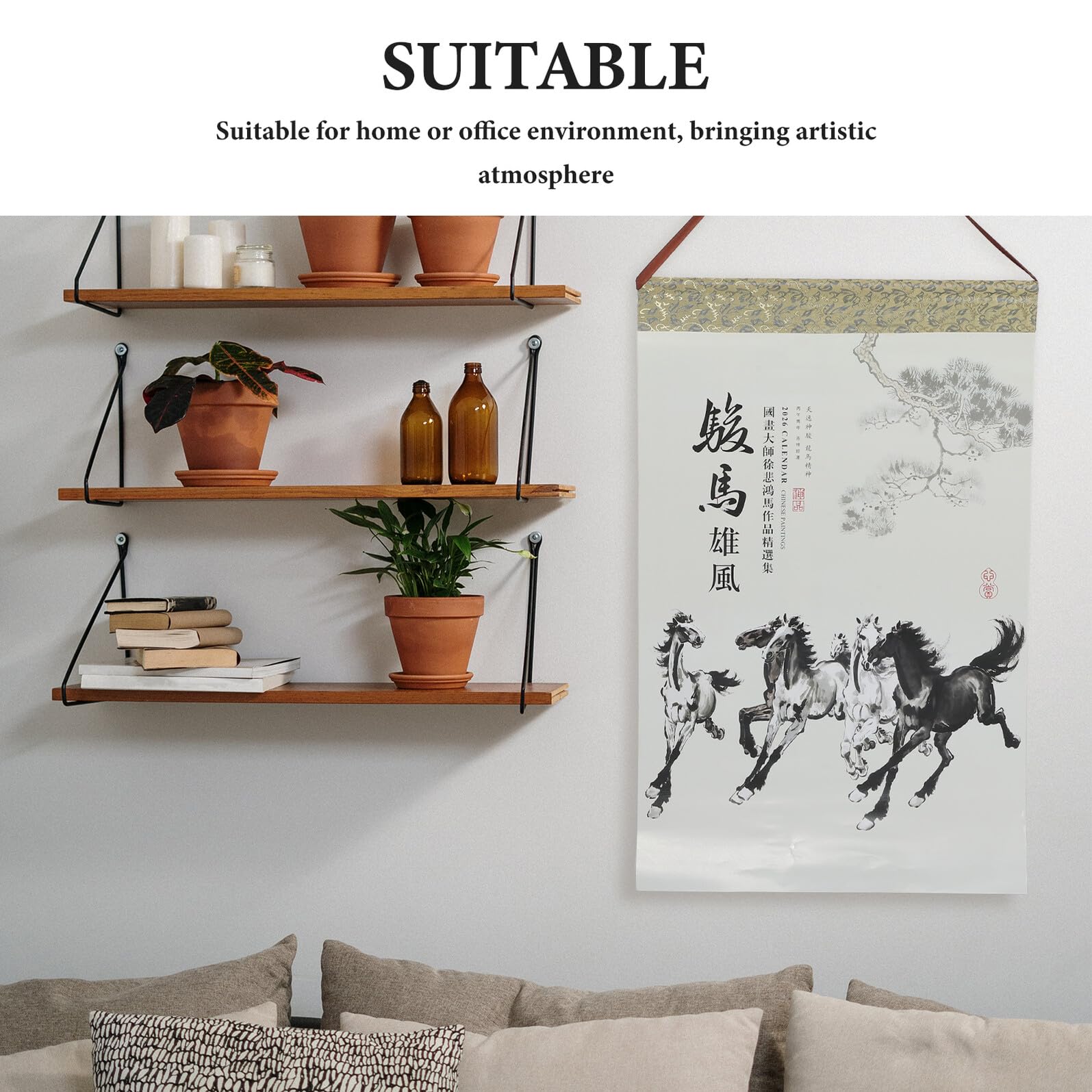 Calendario Feng Shui 2026 a Rotolo da Parete con Calligrafia Cinese, Calendario Zodiacale Dell’anno del Cavallo 2026, Planner Mensile Tradizionale per Ufficio e Casa, Decorazione