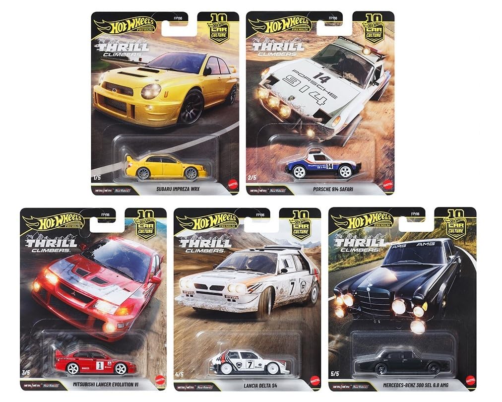1:64 Diecast Model Car Compatible with Hot Wheels Car Culture 2026 "Thrill Climbers Q Case, Set of 5 Cars, FPY86-961Q