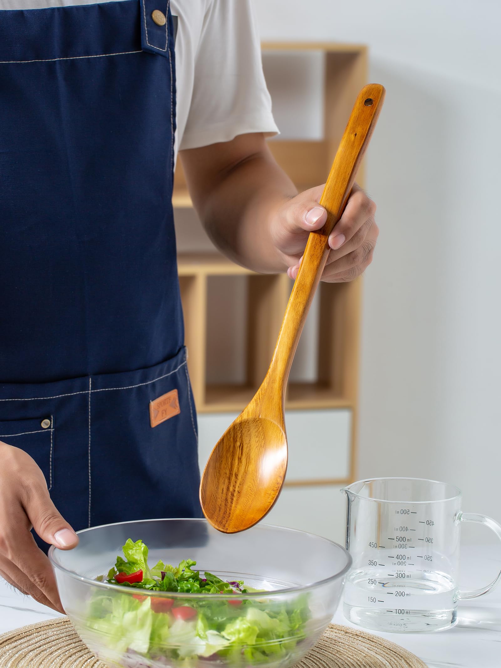 Wooden Mixing Spoon, 16.5 Inch Long Handled Wooden Spoons for Cooking And Stirring - Image 5