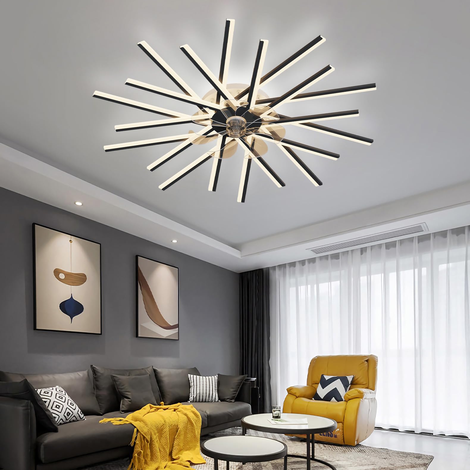 YUNZI Ventilador De Techo Grande De 100CM con Luz Y Mando A Distancia Función Reversible Invierno Y Verano Ventilador De 6 Velocidades Luz LED Regulable para Salón Dormitorio