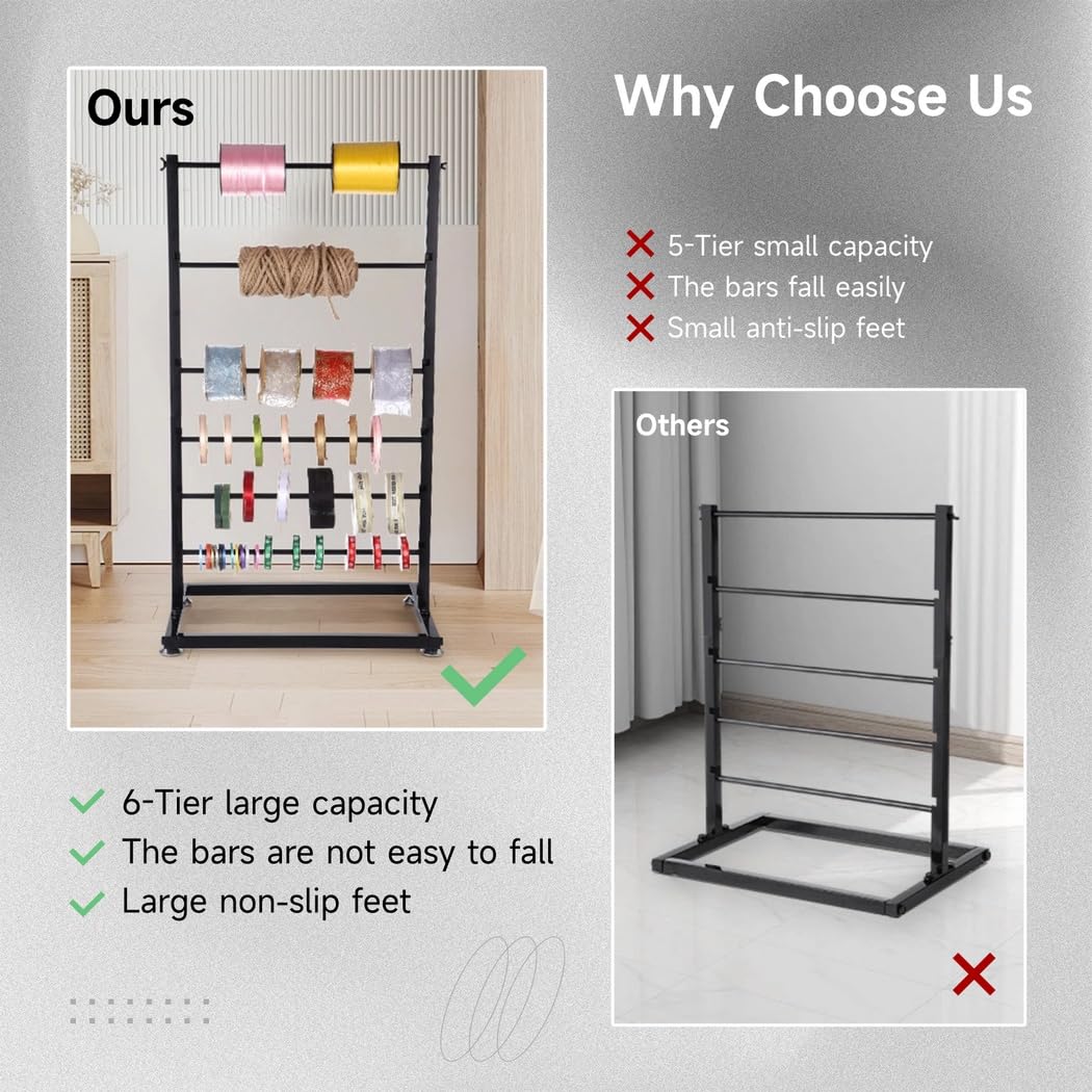 Supporto per nastro a 6 livelli, scaffale con grande capacità, organizer per bobine in metallo regolabile in altezza, scaffale per presentazioni a nastro sul piano di lavoro, porta carta regalo per