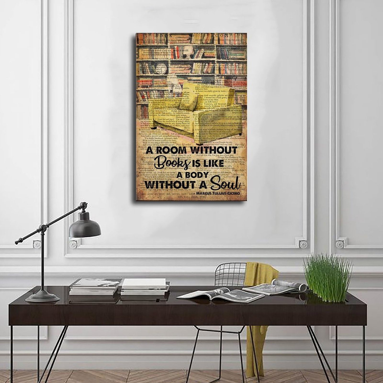 NEOHI Plakat retro pokój bez książek jest jak ciało bez duszy Marek Tuluus Cyceron, płótno sztuka ścienna plakaty i wydruki do pokoju, estetyczna sypialnia, biuro, dekoracja, 50 x 75 cm