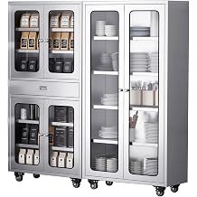 ZZV 2 Stainless Steel Storage Cabinets Combo - Fully-Assembled Heavy Duty Rolling Cabinets with Wheels, Commercial Storage Cabinets for Garage Warehouse Basement and Outdoor Use