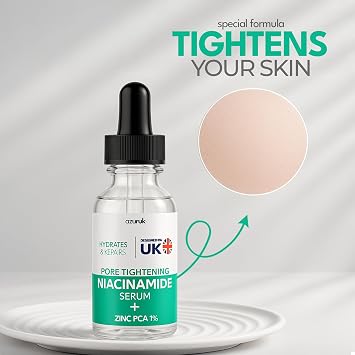 Niacinamide Serum 10% - Pore Tightening Face Serum + Zinc 1% for Glowing Skin - Balances Sebum Production, Hydrates & Repairs (30ml)
