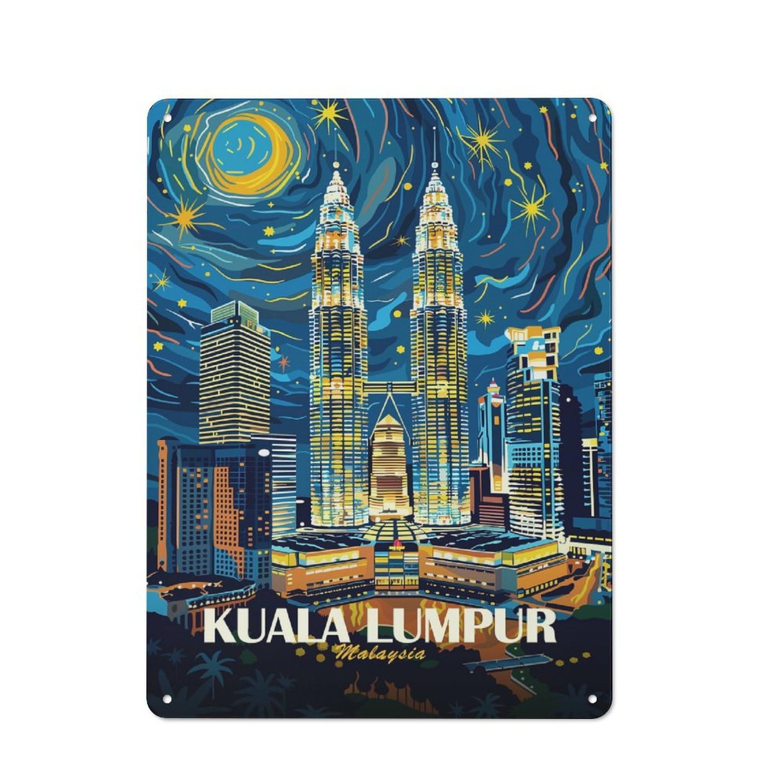 Understated Kuala Lumpur Cityscape at Night(2) Metal Wall Plaque 40x30cm, Creative Space Decor for Office, Study, Studio Or Hallway
