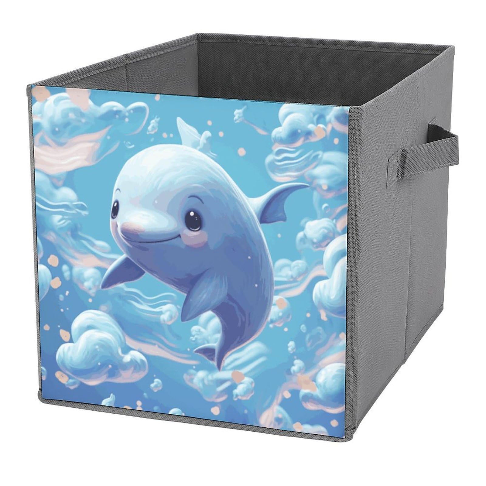 NONHAI Collapsible Storage Bins with Dual Handles Fabric Storage Basket Foldable Cubes Organizer Baskets Cute Fish Storage Boxes for Organizing Clothing Cube Storage Organizer Bins