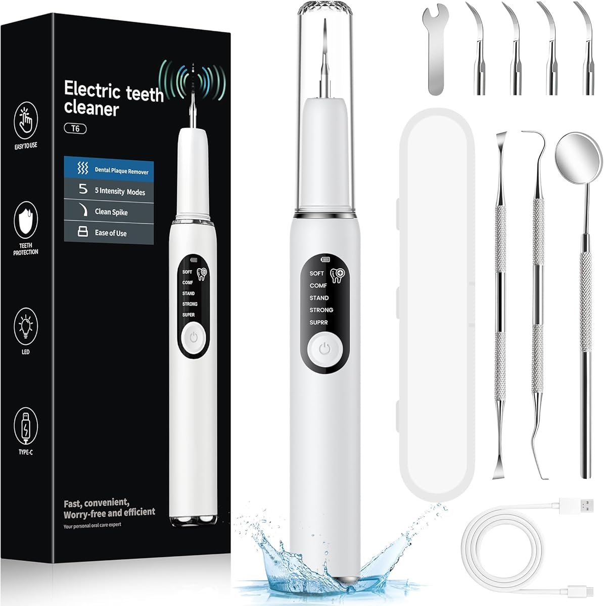 Zahnsteinentferner Zahnreinigung Set Pro Zahnreinigungsset für Zahnpflege zu Hause und Hunde und Katzen, Elektrische Zahnreiniger für Es Gibt 5 Modi und 4 Reinigungsköpfe