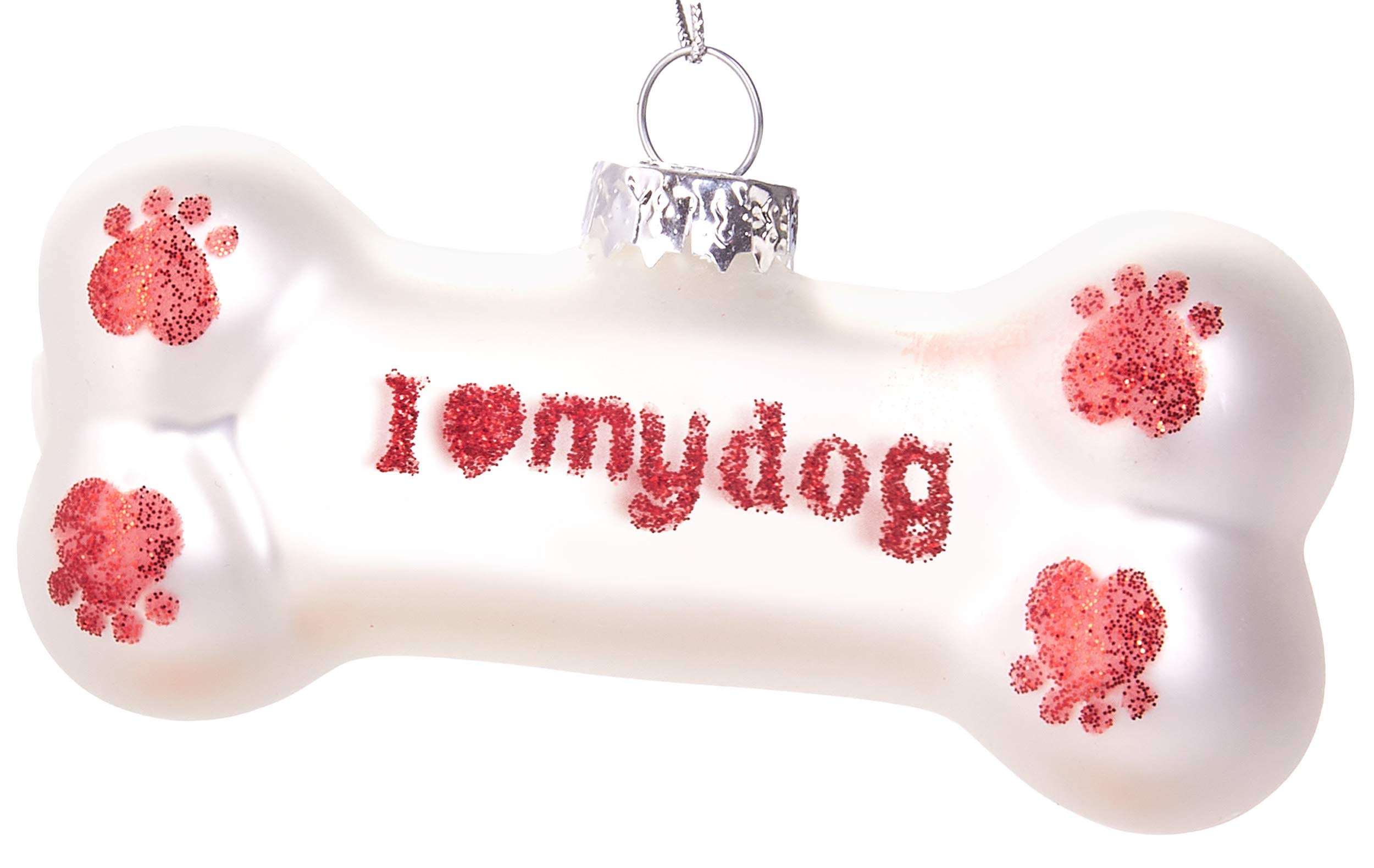 BRUBAKER Bones I Love My Dog - Hand-Painted Glass Christmas Bauble - Mouthblown Christmas Tree Ornaments Figures Funny Decoration Pendant Tree Ball - 3.7 inches (9.5 cm)