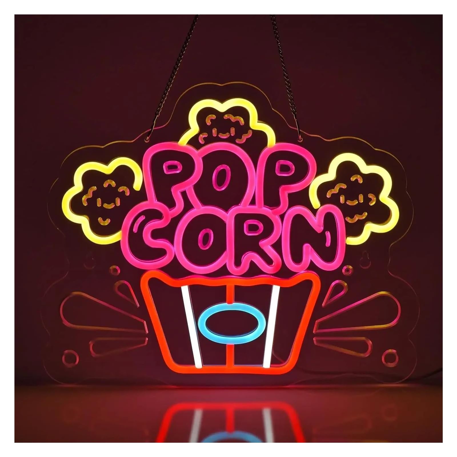 LEMST Signs Lamp Popcorn Neon Signs USB Powered Neon Lights for Wall Decoration Snack Shop Cinema 36x30cm