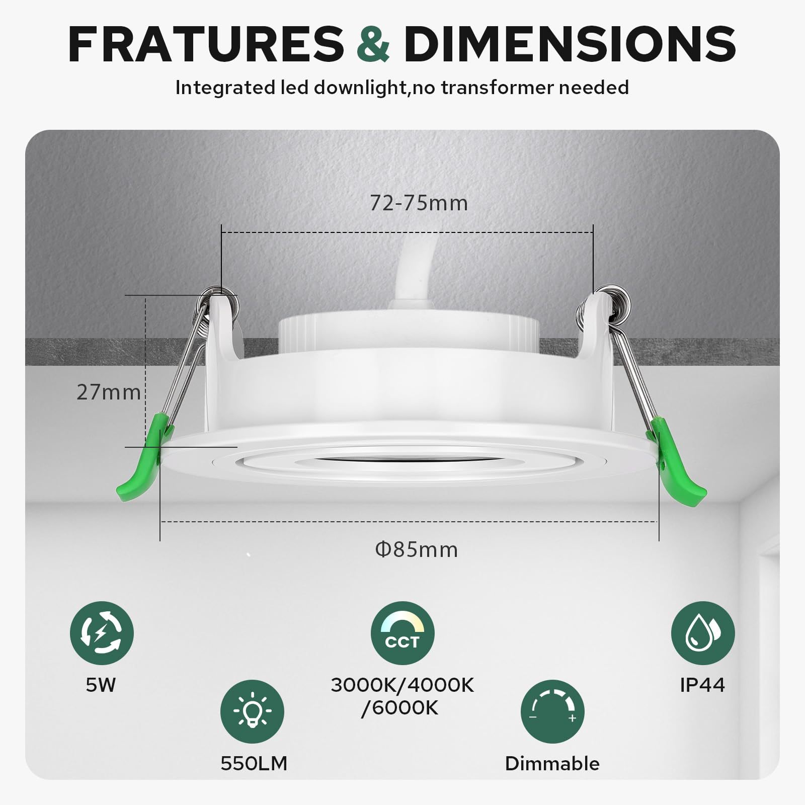 LED Einbaustrahler 230V 75mm Dimmbar Herausnehmbares LED-Modul-Design LED Spots 5W Einbauleuchten 360° und 90° verstellbare Ausrichtung Deckenspots Warmweiß Neutralweiß Kaltweiß 6er Set Weiß