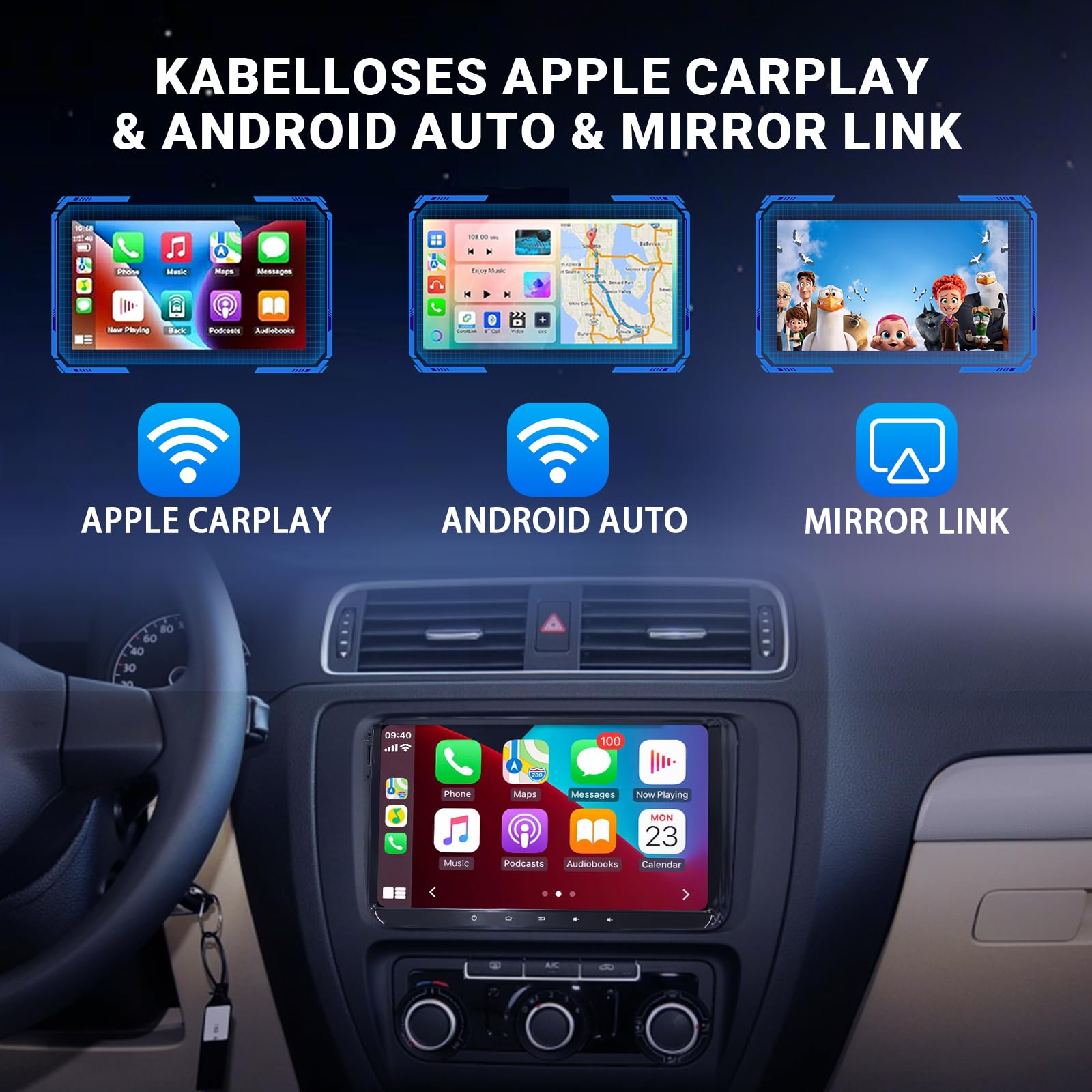 DAB+ Autoradio für VW Golf 5 6 T5 Polo Sharan Passat Tiguän,[Android 15.0 4GB+64GB 2.0Ghz] CAWELL Doppel DIN Radio mit 4G/Navi/BT/DSP 9 Zoll VW Radio mit DAB