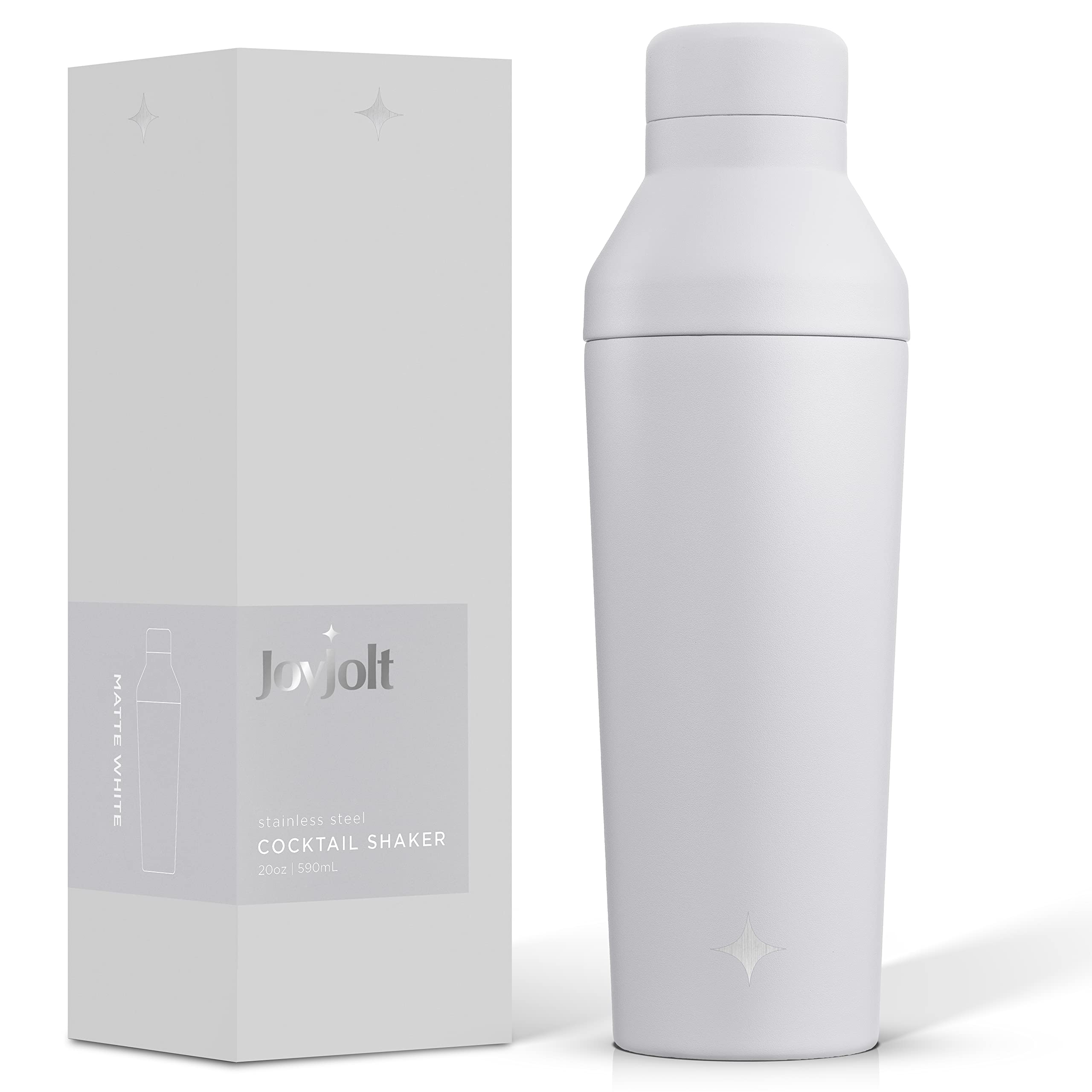 JoyJolt Bouteille shaker triple isolation pour cocktails/protéines - Tasse shaker de 591 ml avec couvercle doseur d'alcool et bouchon doseur - Bouteilles shaker glacées 12 heures pour mélanges de