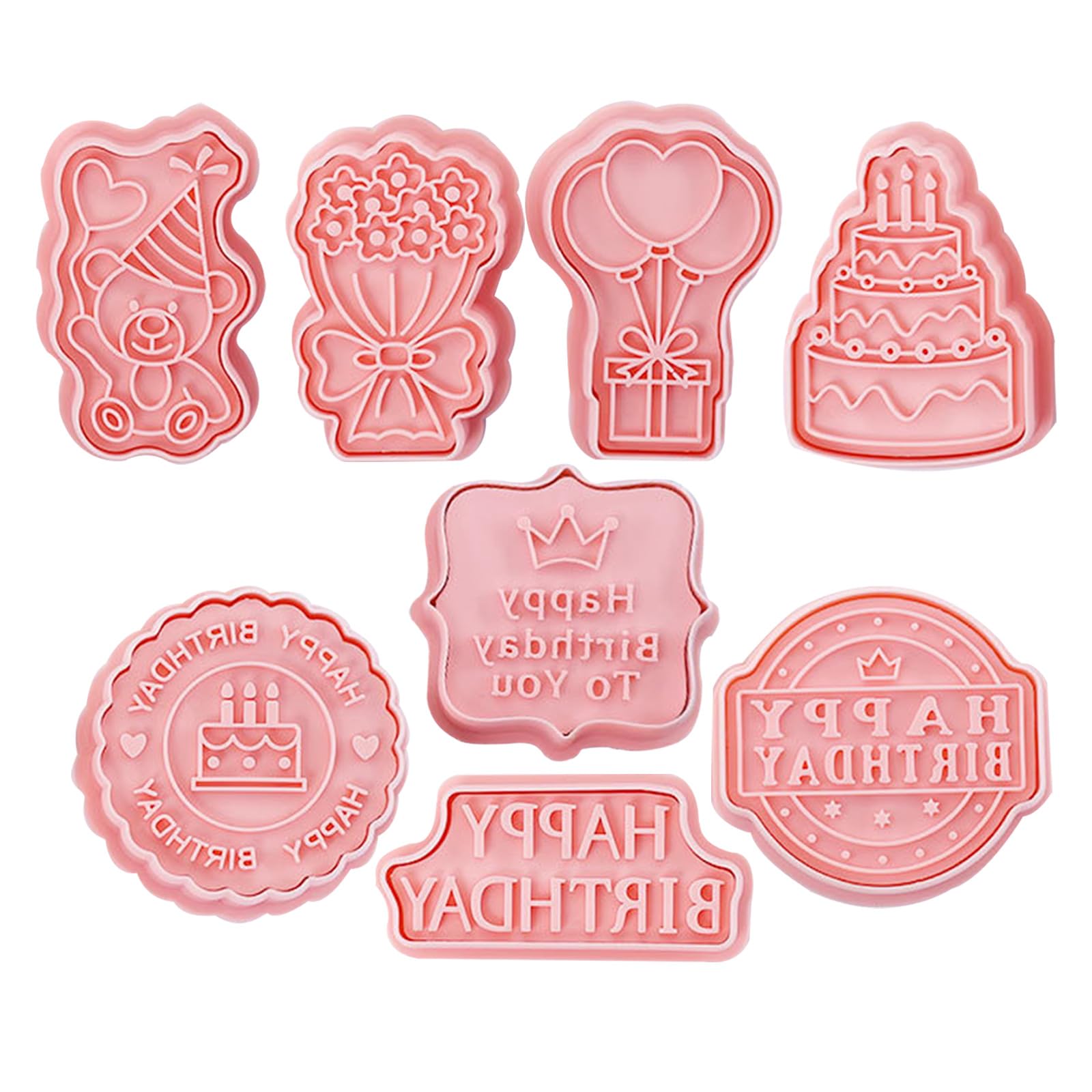 8 Piece Cookie Moulds Happy Birthday Biscuit Set, 3D Cookie Cutters, Birthday Cookie Cutter Set for Birthday Parties, DIY Cookies