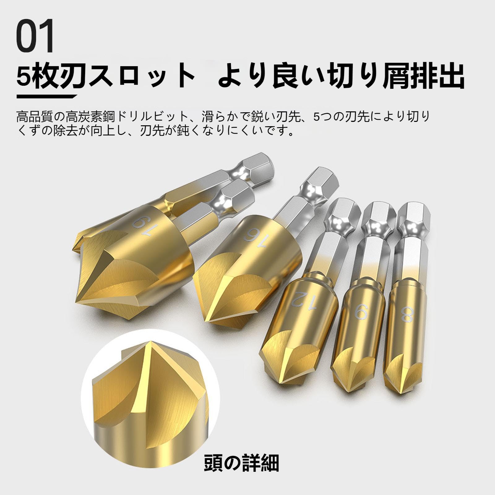 Amazon | 7ピース面取りツールセットカウンターシンクビット6/8/9/12