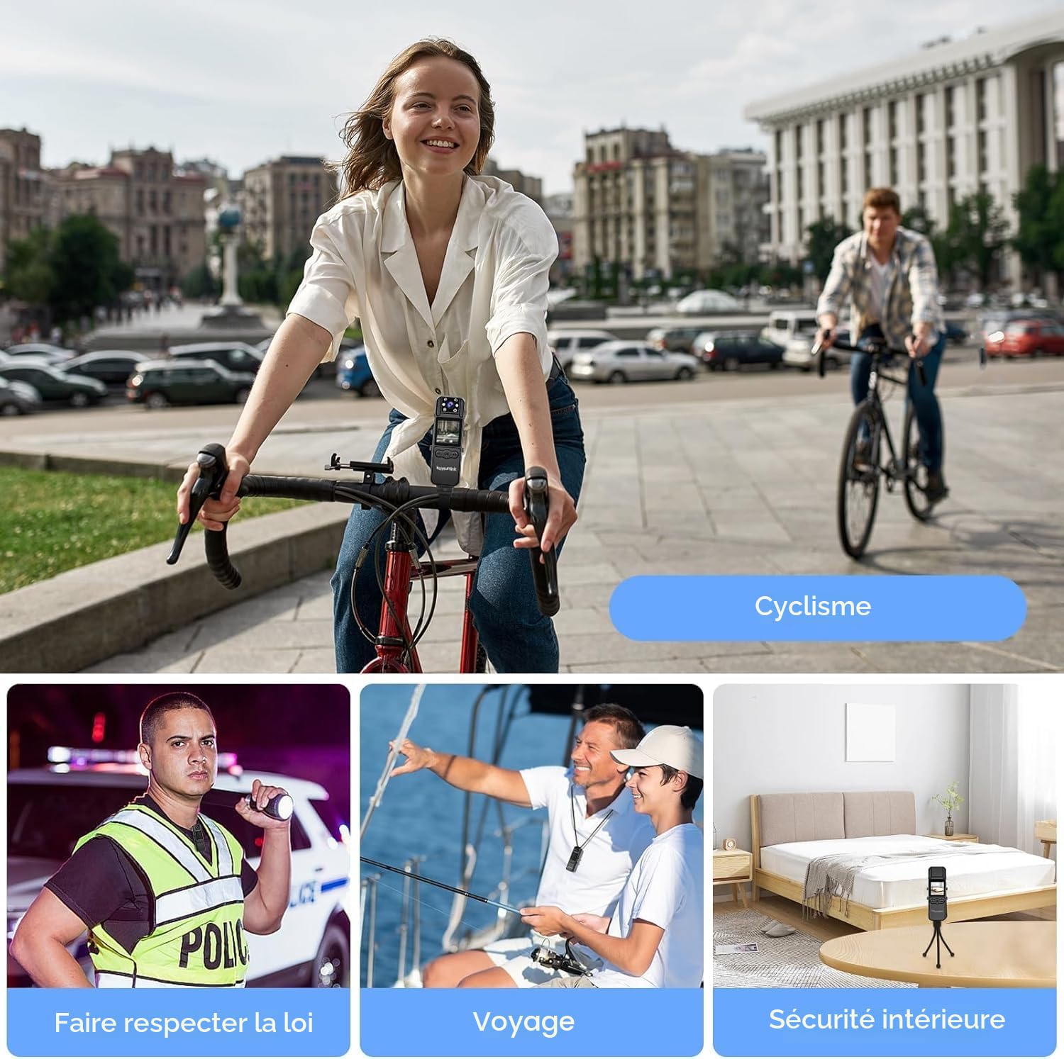 kaysunlink Caméra Corporelle FHD 1080P avec Carte 128 Go, Objectif Rotatif à 180°, Vision Nocturne, Mini Caméra Portable pour la Police, Enregistreur Vidéo d'action Sportive en Extérieur, Noir