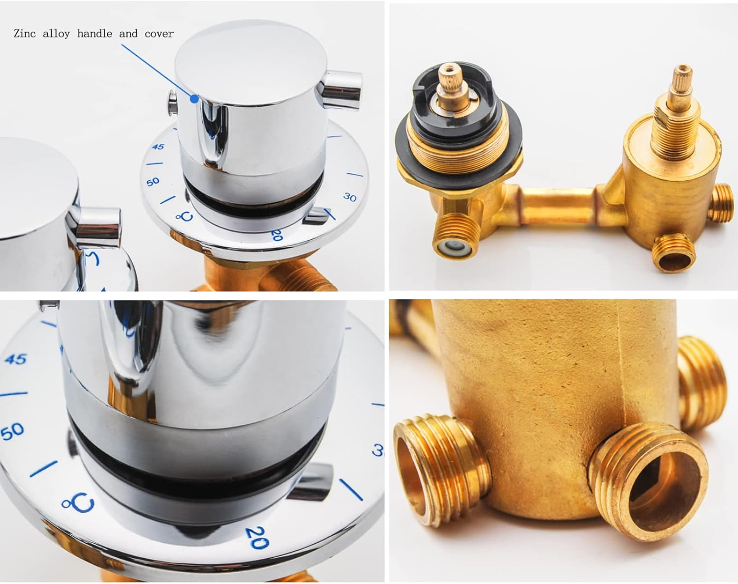 Brass Thermostatic Shower Mixer Tap Vavle With Stop Valve & Intubation 2/3/4 Way, Integral Thermostatic Cold And Hot Control Diverter Valve For Shower Room,Intubation 2 Way