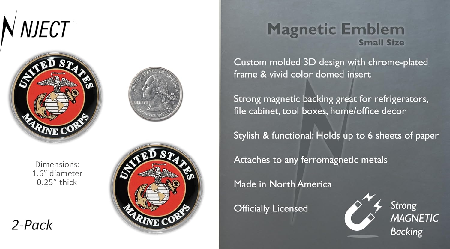 Officially Licensed US Marine Corps Crest Chrome-Plated Small Refrigerator Magnets - Strong Magnetic Hold for Home, Office, School & More | Universal Fit at 1.6” (Set of 2) image 3