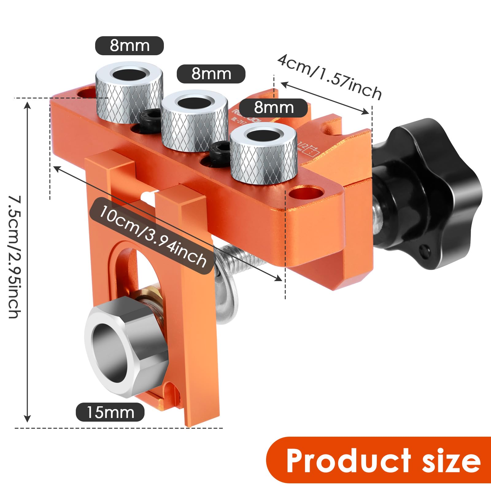 Dowel Jig Kit 3 w 1, ze stopu aluminium, precyzyjna lokalizacja otworów, przenośna prowadnica pozycjonowania dziurkacza z wiertłem 8 mm, 10 mm, 15 mm, szablon do obróbki drewna
