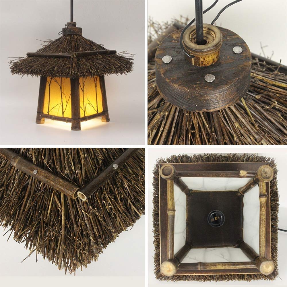 MMRTDJDR Tradycyjne vintage wisiorki Akcesoria światła chińska lampa południowo -wschodniej Azji Południowo -Wschodnia światło japońskie ręcznie tkane wiejskie oprawy żyrandola