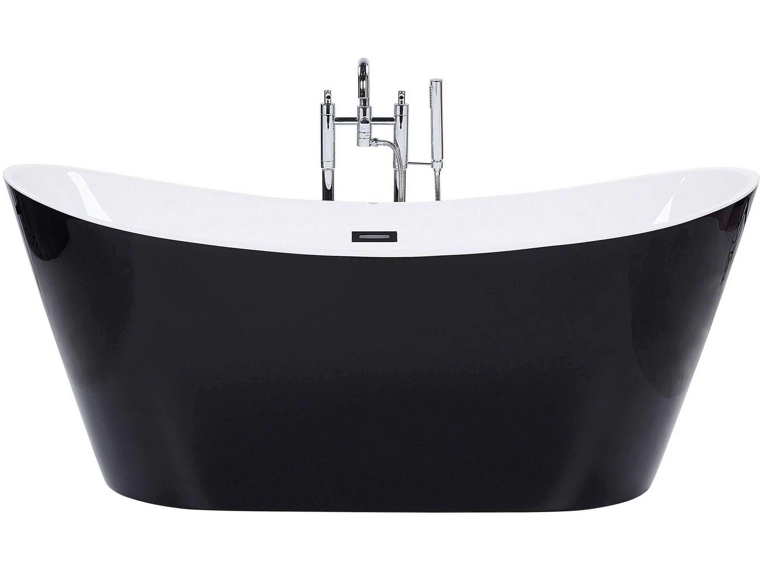 Bañera independiente de acrílico blanco negro con rebosadero 150 cm moderno Antigua
