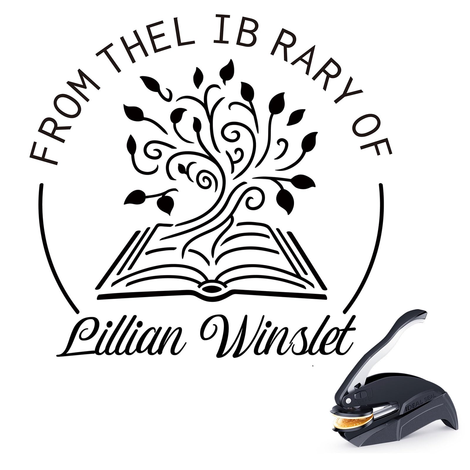 Embosser per libri personalizzato – Goffratrice personalizzata con ex libris, timbro per libri incluso, embosser personalizzato per copertine, regalo originale per lettori e bibliofili (BT-01)