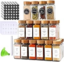 Spice Jars with Label-4oz 24Pcs，DIMBRAH Glass Spice Jars with Bamboo Lids，Spices Container Set with White Printed Spice Labels，Kitchen Empty Spice Jars