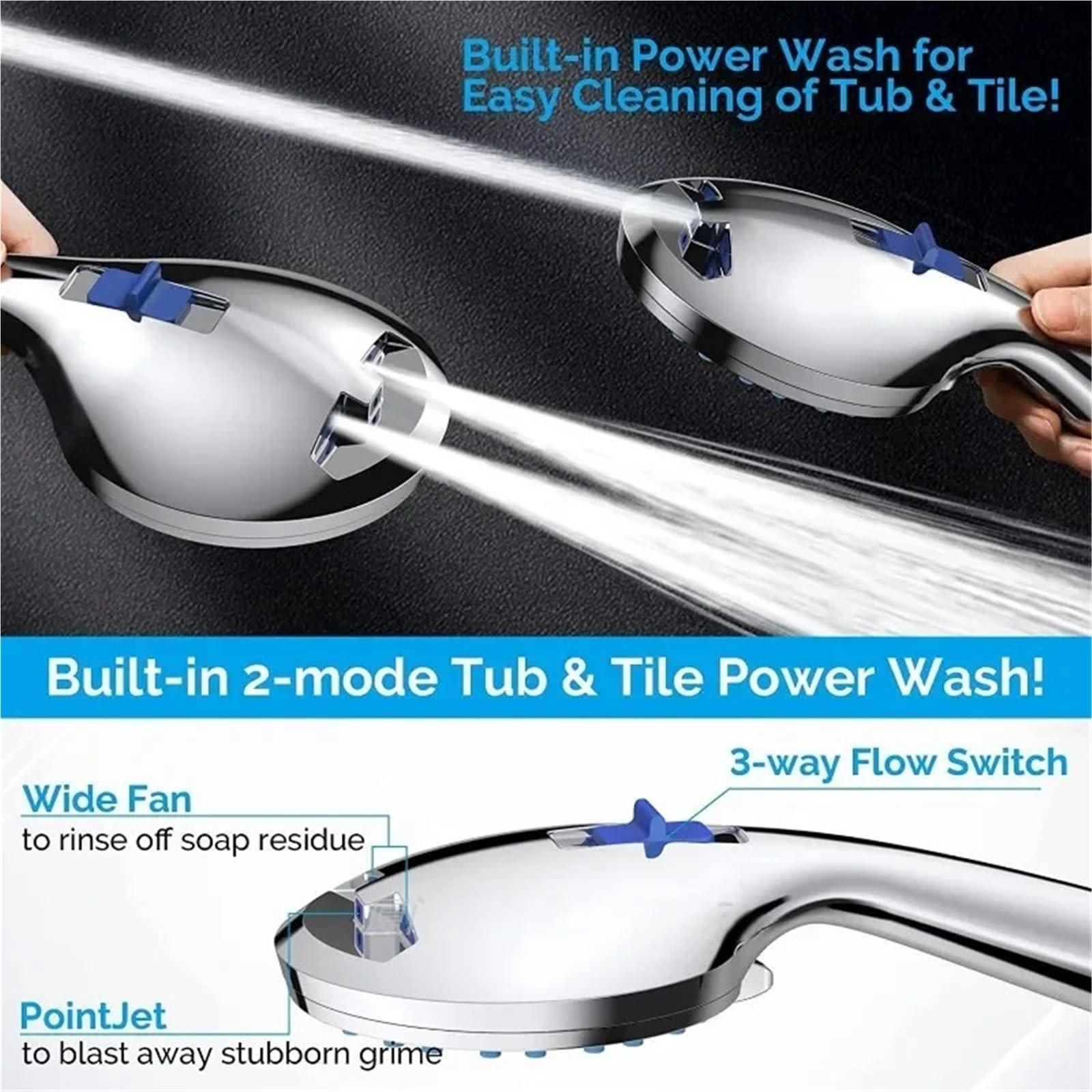 Cabezal De Ducha Cabezal de ducha mano con pistola rociadora 2 engranajes, Spa masaje 5, grifo lluvia alta presión Para BañO En Casa(Black)