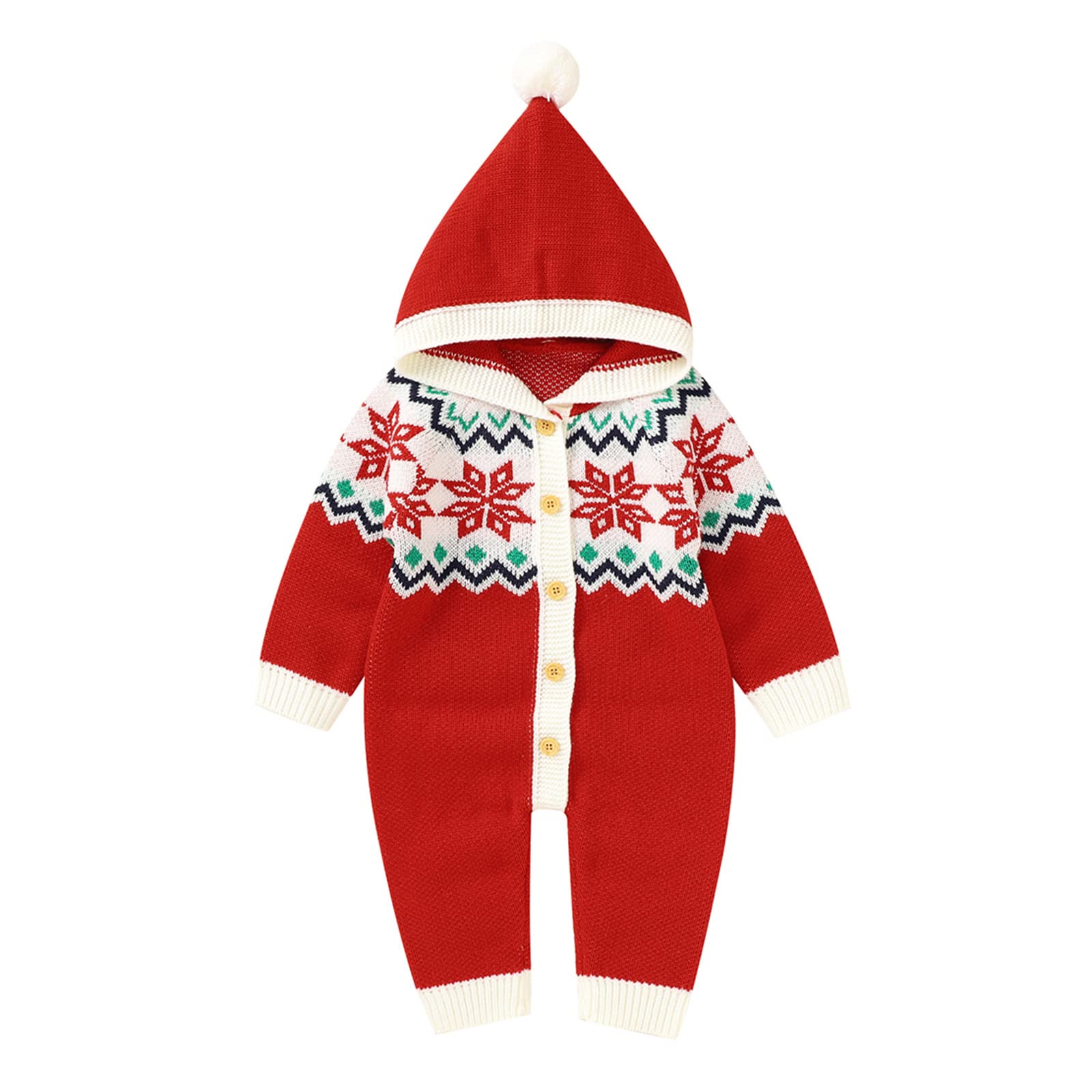 RNTOP Baby Knit Sweater Romper Christmas Outfit Newborn Girls Boys Long Sleeve Hooded Jumpsuit Fall (Red, 0-3 Months)